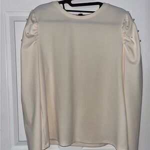 Ann Taylor Cream Long Sleeve Top with Pearl Details Large Petite
